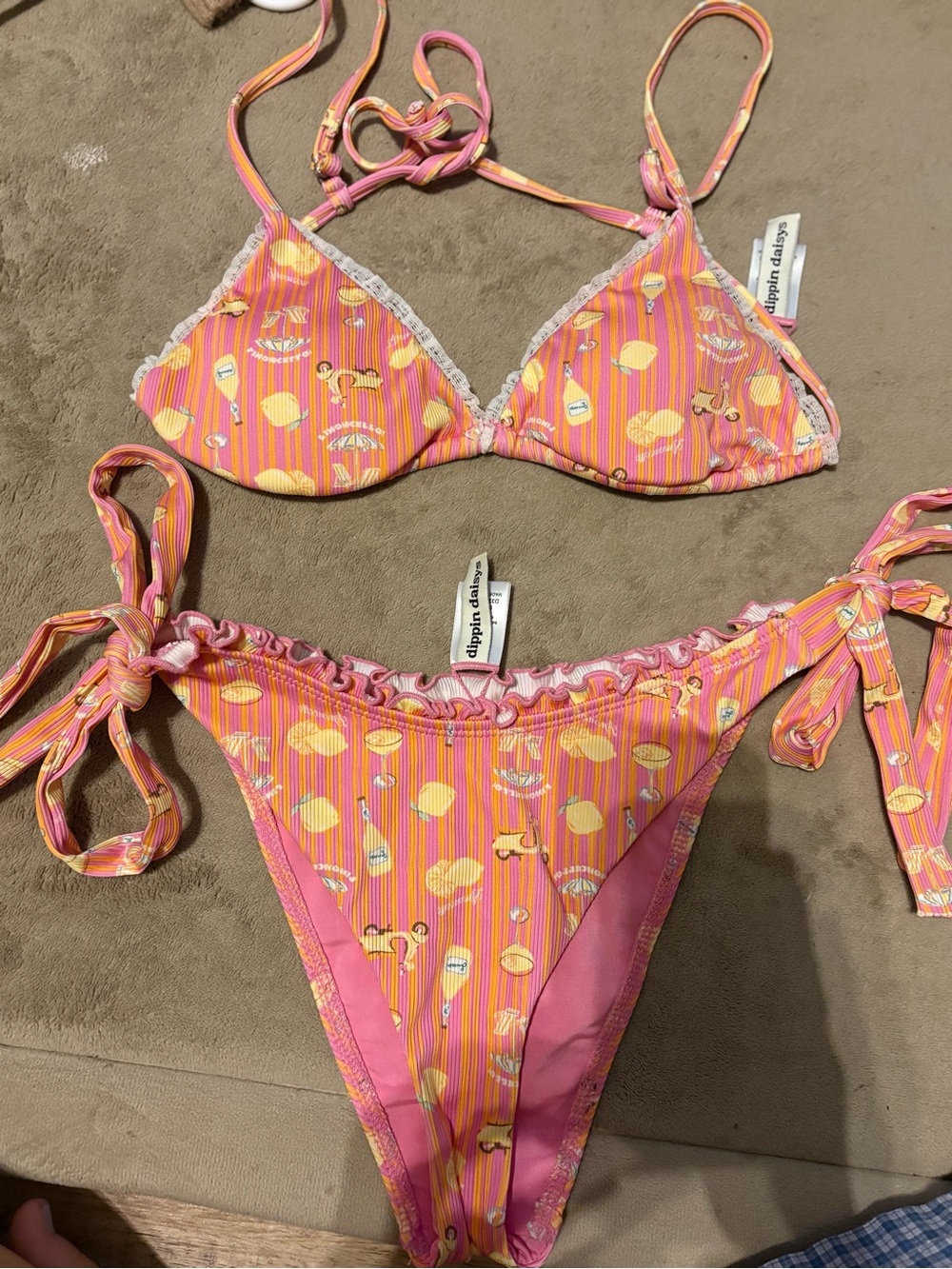 Dippin' Daisy's Pink and Orange Striped Two-Piece Bikini